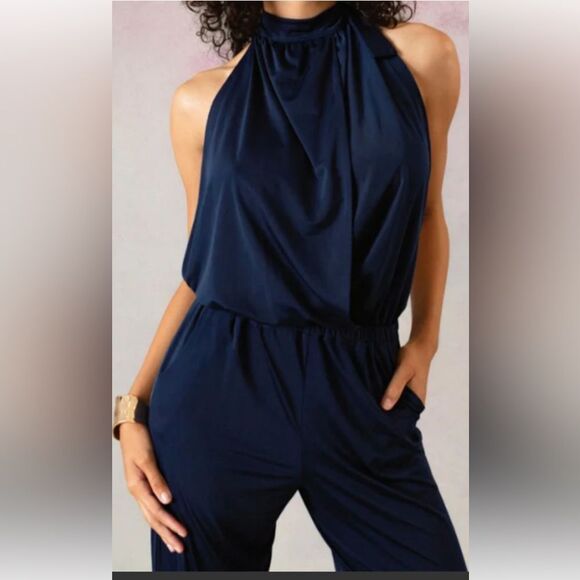 Ripley Rader Navy Backless Halter Jumpsuit Size 2 (Small) - Picture 1 of 10